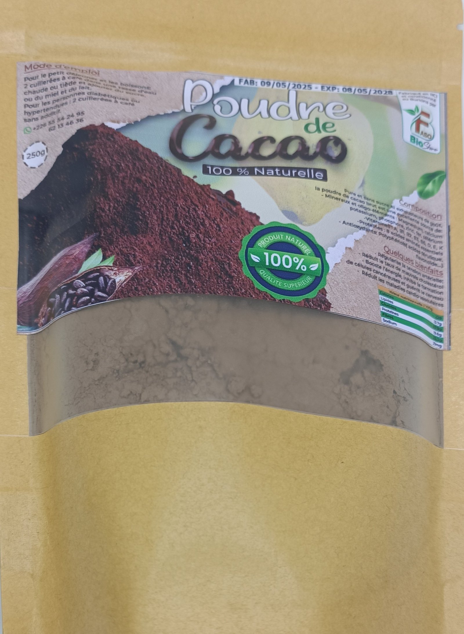 Poudre de cacao - 250g - Faso Bio Store